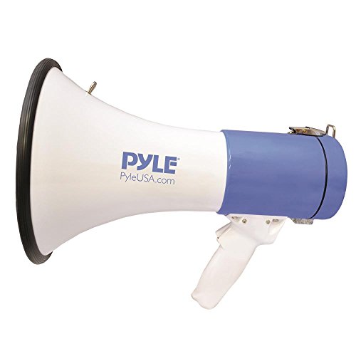 Pyle Megaphone PA Bullhorn Speaker - Built-in Siren 50 Watts Rechargeable Battery- 10 Sec Record Function for Football Baseball Basketball Cheerleading Fans Coaches or for Safety Drills - (PMP59IR)