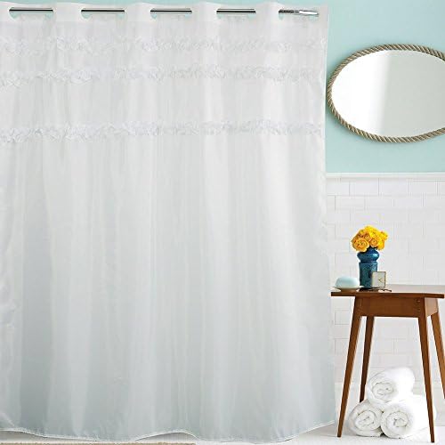 Pure White Shower Curtains with Hookless for Bathroom, Elegant lace decoration Waterproof &amp; Eco-friendly Heavy Duty Bathroom Curtains 180 x 200 cm (72 78 inch, Hookless)