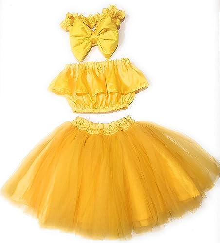 New Born Baby Yellow Tutu Crop top Skirt with Hair Band | $P (in, Age, 6 Months, 9 Months, Yellow) 3