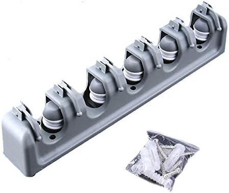 Mop Broom Holder Wall Mounted Garden Tool Rack Storage Organizer 5 Position 6 Hooks