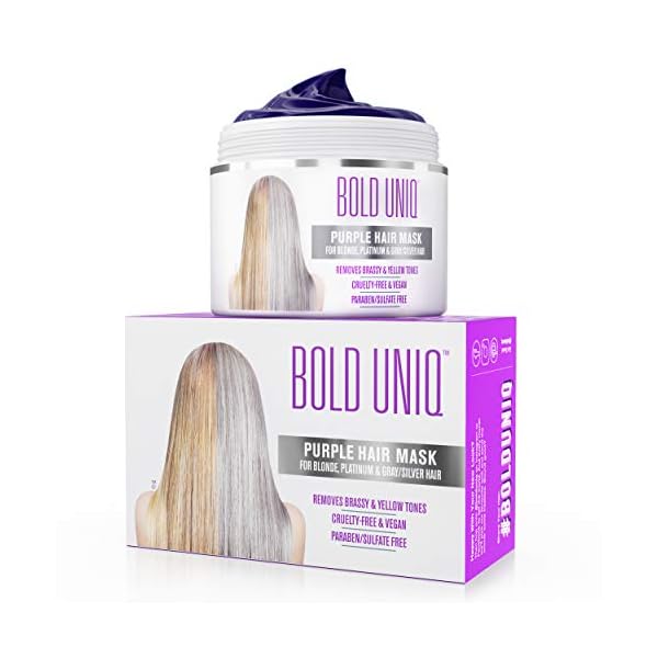 Purple-Hair-Mask-for-Blonde-Platinum-and-Silver-Hair-BOLD-UNIQ-by-B-Uniq-Blue-Masque-to-Reduce-Brassiness-and-Condition-Dry-Damaged-Hair-Sulfate-Free-Toner-200-ml Bold Uniq Purple Hair Mask - 200ml Hair Toner Colour Treatment to Remove Yellow Tones, Reduce Brassiness and Condition…