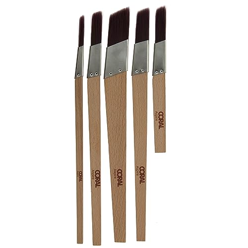 Coral Aspire 33749 Lot de 5 pinceaux de peinture à profil ferme professionnel pour des détails rapides et précis Finition ultra lisse avec émulsion ou brillant Bois FSC 0,6 cm, 1,3 cm, 1,9 cm, 2,5 cm,