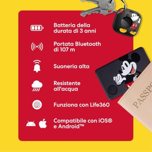 x Disney Tile - Starter Pack - Localizzatori, cerca oggetti e tracker Bluetooth per chiavi, portafogli e altro. Compatibile con iOS e Android. Trova telefono. Pacchetto da 2 - Mickey