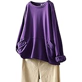 Minibee Women's Oversized Sweatshirt Crewneck Long Sleeve Cotton Pullover Tops with Pockets