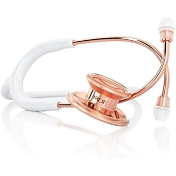 MDF® Rose Gold MD One® Stainless Steel Premium Dual Head Stethoscope - Rose Gold Edition - Free-Parts-for-Life & Lifetime Warranty - White (MDF777RG-29)