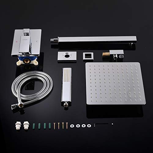 IRIBER Rain Shower System with 10 Inch 2mm Ultra Thin Shower Head and Handheld Combo Set, Shower Faucet Mixer Valve Included Modern Rainfall Shower Sets for Bathroom, Chrome Finish