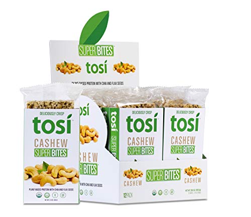Tosi Organic SuperBites Vegan Snacks, 2.4oz (Pack of 12), Gluten Free, Omega 3s, Plant Protein Bars with Flax and Chia…