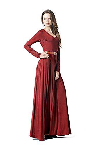 Charm Your Prince Women's Designer Round Neck Long Sleeve Maxi Dress Rust...