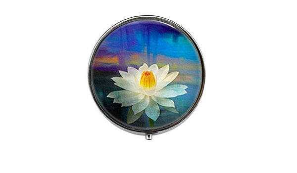Amazon Com White Lotus Flower Zen Yoga Blue Buddha Buddhist Art Photo Pill Box Charm Pill Box Glass Candy Box Health Household