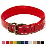 Logical Leather Padded Dog Collar - Best Full Grain Heavy Duty Genuine Leather Collar - Red - Large