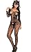 QueensHot Sleeved Sheer Lingerie Babydoll Crotchless Teddy Nightie Leotard Body Suit Stocking,Black Flower,Large