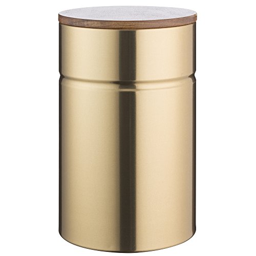Typhoon Modern Kitchen Large Storage, 3-Quart Gold Metallic Canister With Acacia Wood Lid, Airtight Seal Keeps Cookies, Pasta And Snacks Fresh