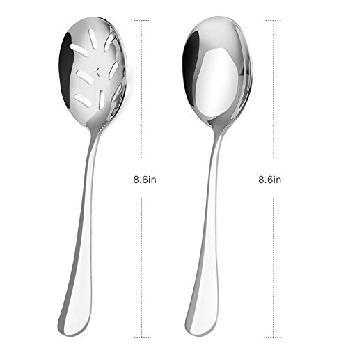 SHARECOOK Serving Spoons x 3, Slotted Serving Spoon x 3, Stainless Steel Party Buffet Catering Dinner Banquet Serving Spoons, 8.6 inches, Mirror Finish, Dishwasher Safe