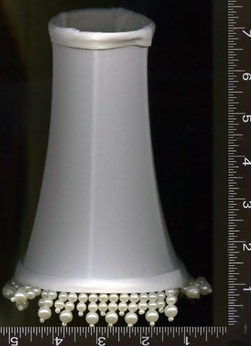 10 , Cream, BELL, SHAPED, Light Shades, to use on, CHANDELIER, CANDLE LIGHTS, or, Small Bulbs, Off White or Cream, MINI, LAMP SHADE, with , 3, SIZES, of, WHITE PEARLS, SHADE, is about, 3" ACROSS TOP X 5" at BOTTOM, by 6" TALL,+15B1.2+