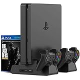 BPS Vertical Stand for PlayStation PS4/PS4 Slim/PS4 Pro,PS4 Series Vertical Stand with Cooling Fan and Dual Controllers Charging Station for PS4/PS4 Slim/PS4 Pro，3 Built-in Cooling Fans