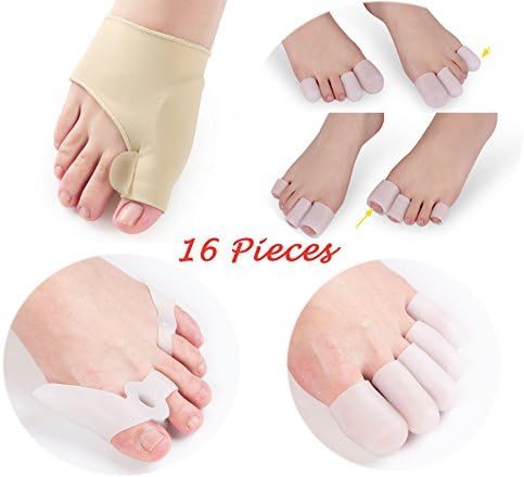 Bunion Splint Gel Toe Separator, Gel Pad Bunion Splints with Spacer, Bunions Relief Toe Protectors Silicone Toe Corrector Straightener Kit 16 Pieces, Big and Small Toe Protector for Foot Corn/Blister/