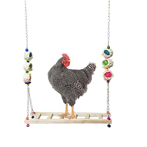 Vehomy Chicken Ladder Swing Chicken Perch Chicken Wood Stand Chicken Toy for Hens Handmade Chicken Swing Ladder Toys for Rooster Large Bird Parrot Hens Macaw - Thumbnail 5