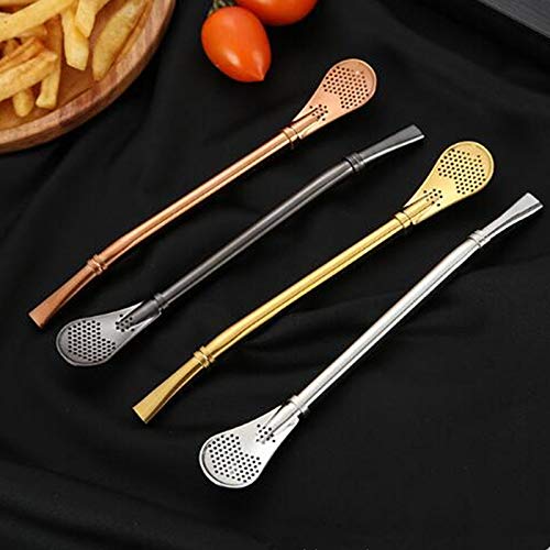 Bombillas Trinkhalme mit Reinigungsbürste für Smoothie, Milchshake und Heißgetränke, Kaffee, Yerba Mate, Strohhalm, Teelöffel, 4 Stück