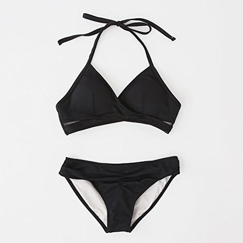 KLXEB Swimsuit Female Catwalk Swimsuit Three-Point Small Chest Gathered Bikini, M (70Ab-75Abc), Black