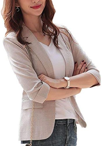 Tailored Jacket, Women’s Formal Jacket, Linen Jacket, Short Blazer, For Spring, Summer, Autumn, Single Button, 3/4 Sleeves, Commuting to School Entrance Ceremony, Casual, Office