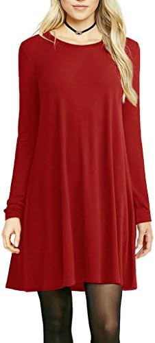 SETENOW Women's Long Sleeve T-Shirt Dress V-Neck Casual Loose Tunic Top Shirt