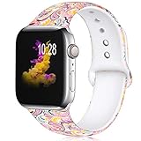 KOLEK Bracelet Compatible for Apple Watch, Floral Printed Silicone Watch Band 38mm 40mm Strap for Apple Watch Series 4/3/2/1, S/M