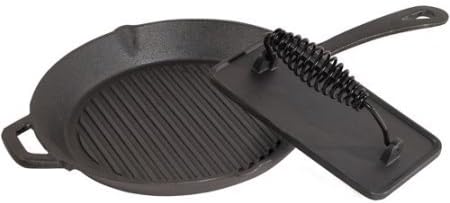 Philippe Richard Perfect 2-Piece Round Cookware Cast Iron Grill Pan with Press