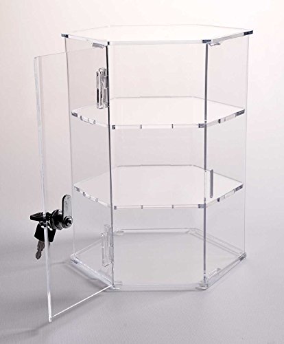 Hexagonal Acrylic Display Case - Locking (HX22 - 18" tall - 2 shelves)
