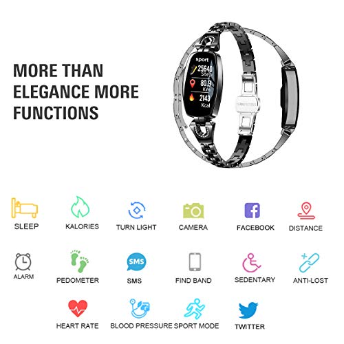 Fitness Tracker Watch Waterproof for Women with Blood Pressure Monitor, TOP-MAX Heart Rate Monitor Activity Tracker Watch,Smart Wristband Watch with Calorie Counter,Pedometer, Sleep Monitor,Black