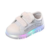 Kauneus Light up Shoes for Kids Double Velcro Convenient Lightweight Flat Led Bling Casual Sport Shoes for Girls Boys Silver