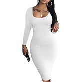 Nimsruc Womens Autumn Casual Sexy Long Sleeves Bodycon Dress Basic Pencil Midi Club Dresses