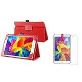 Everydaysource Compatible With SamsungÂ© Galaxy Tab 4 7.0 T230 (Wi-Fi) Red Stand Leather Case with FREE Anti-Glare LCD Cover