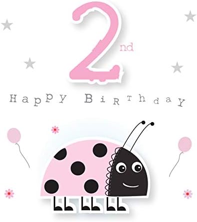 Jonathan Glick Designs - Pink Ladybird 2nd Birthday Card with Silver Foil Text - 150mm