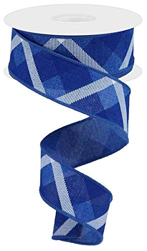 Plaid Canvas Wired Edge Ribbon, 10 Yards (Royal Blue, White, 1.5")