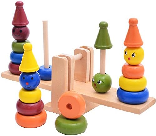 iPuzzle Wooden Stacking Toys Clowns Blance Beam Stacker Educational Toys Gift Set for Kids