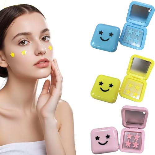 SYCHUNQI 96 Estrellas para Granos, 3 Cajas de Parches para Acne con Espejos | para Cubrir Acné e Imperfecciones, Pimple Reduce Enrojecimiento, para Fiestas y Uso Diario
