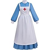 LQTIKLD Women's Great War Nurse Costume Historical Civil War Nurse Uniform Dress with Apron Top Skirt Outfit
