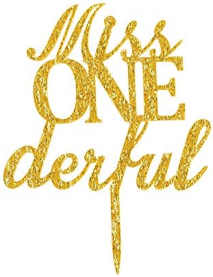 Miss Onederful Cake Topper, Funny Baby Girl's First Birthday Party Cake Decor Gold Acrylic