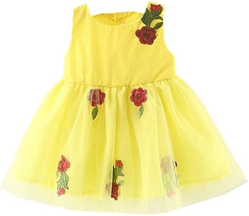 Msnynieco Toddler Baby Girls Floral Dress Party Tutu Formal Dresses (Yellow, 6Months)