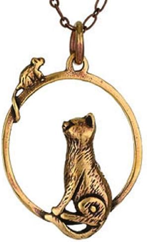 Cat Watching Mouse Necklace with 24" Bronze Chain