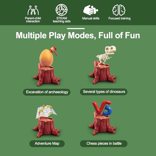 Dinosaur Egg Dig Kit Toys, DMG Large Fossil Excavation Set with 12 PCS 2.5 Inch Dinosaurs, Medical Grade Plaster & Eco Plastic Tools, Adventure Map Board Game for Kids Archaeology Play