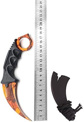 Dhaker Handmade Hunting Claw Knife Tactical Knife CS Survival Tool with Sheath and Cord Camping Knives Tools (ORANGE)