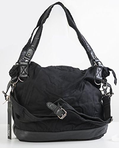 GOOTUCH Oversized Canvas Leather Travel Bag Handbag Shoulder Weekend Bag for Outdoor Shopping (Black)