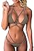 QINSEN Bikini Sets for Women Braid Criss Cross Bandage 2PCS Swimsuit Beige S