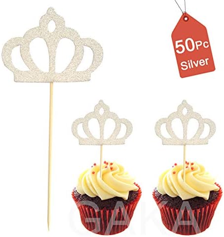 Amazon Com Gaka Silver Glitter Big Crown Cupcake Toppers For Baby