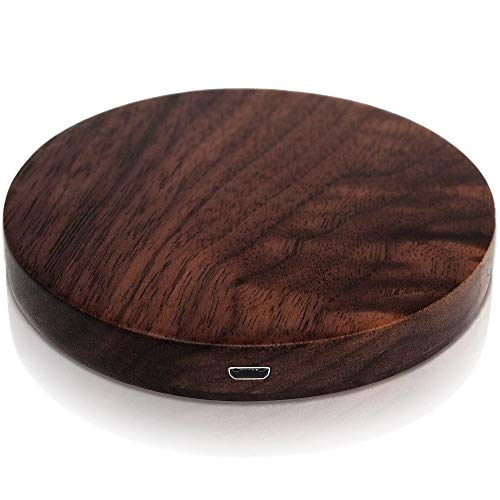 Qi Wireless Charger - Walnut Wood Wireless Charge Pad for Qi-Enabled Devices - Wooden Fast Charging Base for iPhone 8/8 Plus, iPhone X, Samsung Note & Galaxy S8/S8+/S7/S7 Edge/S6 Edge+ & More