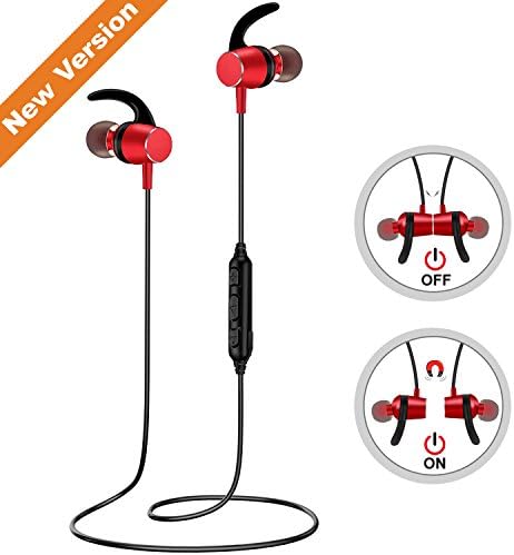 Bluetooth Headphones Intelligent Magnetic Switch(Power ON/OFF) ,Wireless Earbuds HiFi Stereo Headsets 4.1 Sweatproof w/Mic In-Ear Earphones For Sports Secure Fit,Noise Cancelling 10 Hrs Play Time