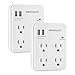 Oviitech Multi-Functional Wall Mount Outlet,Surge Protector,OviiTech 4-Outlet with USB 2.4A Charging Ports Socket Outlets Adapter,1875 W,750 Joules,White,ETL Listed,2 Pack
