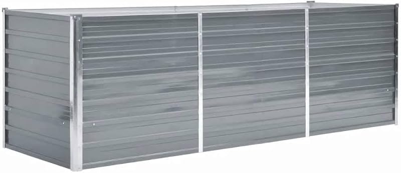 vidaXL Garden Raised Bed Outdoor Grey Galvanised Steel Planter 240x80x77 cm