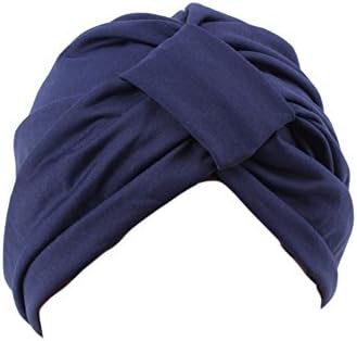 Fashion Ladies Soft Elastic Turban Hijab Head Wrap Chemo Cancer Indian Style Hat - Navy Blue Geshiintel